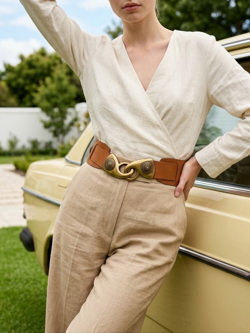 Brown belt. 2 5/8" wide.  26 -30".